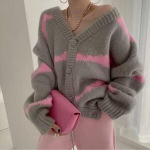 Gray and Pink Women's Sweater